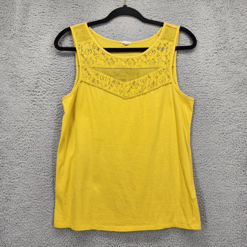 J.Crew Womens Yellow Lace Yoke Silk Trim Sleeveless Knit Top Size Small